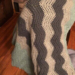 New Crochet Blanket in 3 Shades of Green Aprox 3 1/2  X 5 ft